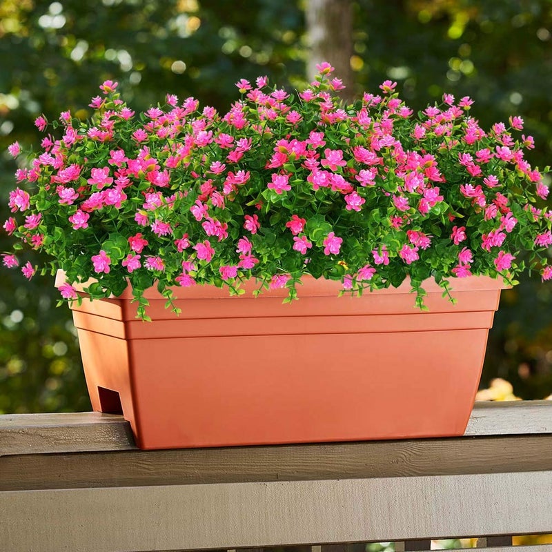 KLEMOO Artificial Flowers Fake Outdoor UV Resistant Boxwood Plants Shrubs 4 Pack, Faux Plastic Greenery for Indoor Outside Hanging Planter Home Office Wedding Farmhouse Decor (Pink) - Image 3